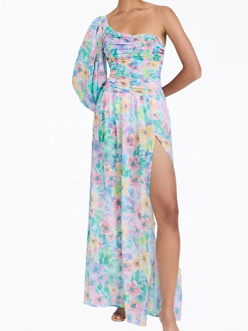 Nwt For Love And Lemons Blaire Chiffon One-Shoulder Maxi